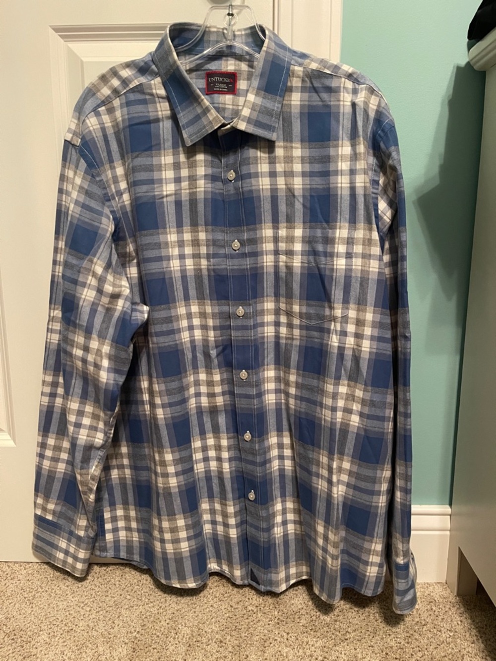 UNTUCKit Blue and White Plaid Button-Down Shirt